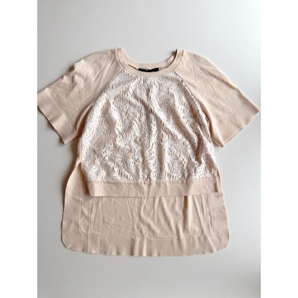 NWT ROBERT RODRIGUEZ Beige White Lace Overlay Cotton Blend Raglan Top, Size 2 - Picture 5 of 14